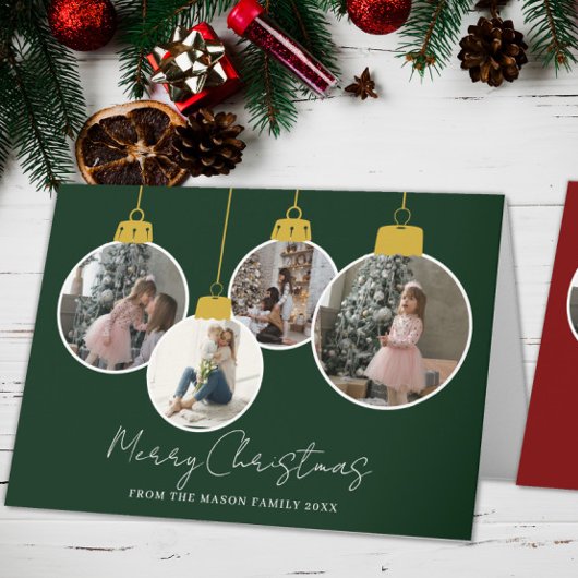 Carte De Remerciements 4 photo Merry Christmas bauble Photo Card