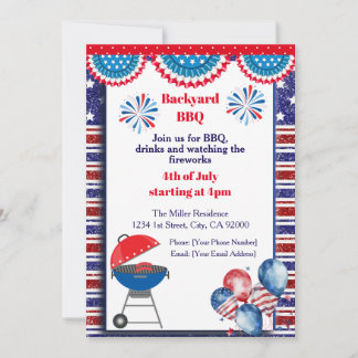 Carte De Remerciements 4th Of July BBQ Invitation, Party In USA Invite