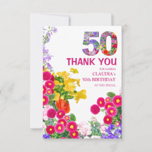 Carte De Remerciements 50 Ans Elégant Jardin Floral - 50e Anniversaire
