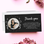 Carte De Remerciements 50 et Fabulous Foliage Black 50th Birthday Photo<br><div class="desc">50 et Fabulous Foliage Black 50th Birthday Photo Carte de remerciements. Carte de remerciements personnalisé de 50e anniversaire. 50 et texte fabuleux en écriture blanche tendance avec un nom et feuillage blanc et parties scintillant faux or sur un arrière - plan noir. Personnalisez-le avec votre photo et l'âge.</div>