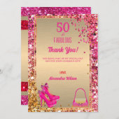 Carte De Remerciements 50& Fabuleux talons hauts or Parties scintillant r (Devant / Derrière)