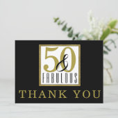 Carte De Remerciements 50 & Fabulos Fête d'anniversaire 50 ans Noir Or (Debout devant)