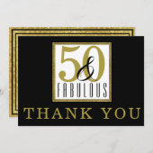 Carte De Remerciements 50 & Fabulos Fête d'anniversaire 50 ans Noir Or (Devant / Derrière)