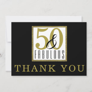 Carte De Remerciements 50 & Fabulos Fête d'anniversaire 50 ans Noir Or
