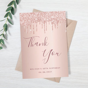 Carte De Remerciements 50e anniversaire 50 rose parties scintillant or go