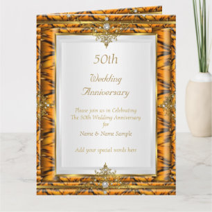 Carte De Remerciements 50e Anniversaire de Mariage Or Bambou Perle Blanch
