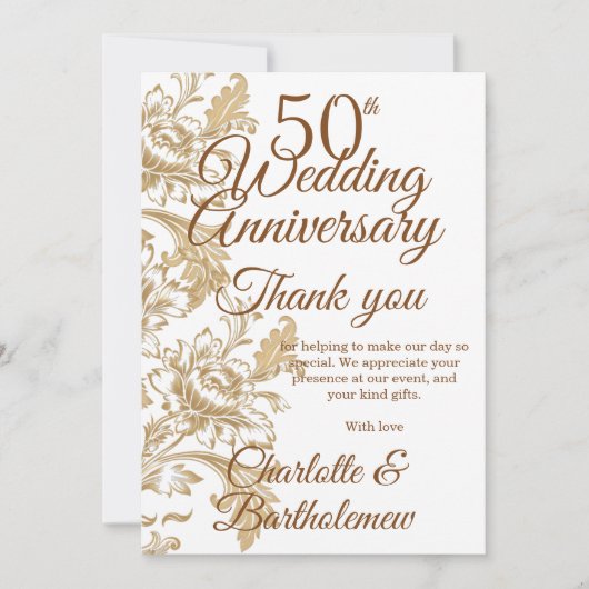 Carte De Remerciements 50e anniversaire du Mariage Floral (Devant)