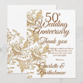 Carte De Remerciements 50e anniversaire du Mariage Floral (Devant / Derrière)