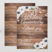 Carte De Remerciements 50e anniversaire du Mariage Floral rustique (Devant / Derrière)