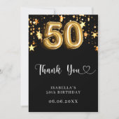 Carte De Remerciements 50e anniversaire étoiles d'or noir (Devant)