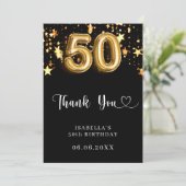 Carte De Remerciements 50e anniversaire étoiles d'or noir (Debout devant)