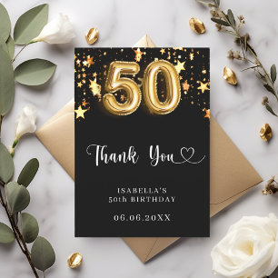 Carte De Remerciements 50e anniversaire étoiles d'or noir