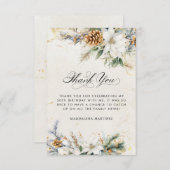 Carte De Remerciements 50e anniversaire Hiver Blanc Floral vert (Devant / Derrière)