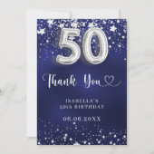 Carte De Remerciements 50e anniversaire marine bleu argent étoiles (Devant)