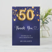 Carte De Remerciements 50e anniversaire marine bleu or étoiles (Debout devant)