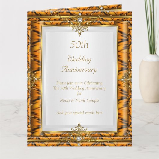 Carte De Remerciements 50e Wedding Anniversary Gold Bamboo White Pearl (Devant)