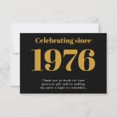 Carte De Remerciements 50th Birthday 1976 Retro Black And Gold (Devant)