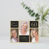 Carte De Remerciements 60e anniversaire Black Gold Photo Collage (Debout devant)