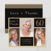 Carte De Remerciements 60e anniversaire Black Gold Photo Collage (Devant / Derrière)