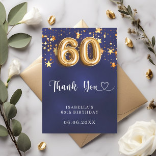Carte De Remerciements 60e anniversaire marine bleu or étoiles