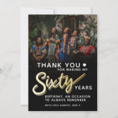 Carte De Remerciements 60e anniversaire moderne or noir soixante texte de (Devant)