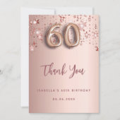 Carte De Remerciements 60e anniversaire rose étoiles rose or (Devant)