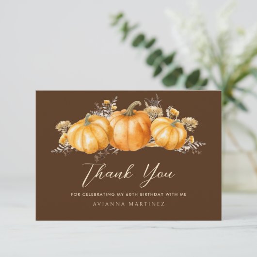 Carte De Remerciements 60e anniversaire Rustic Boho Citrouille Flat (Debout devant)