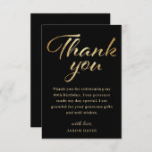 Carte De Remerciements 60e fête d'anniversaire Noir & Or (Devant / Derrière)