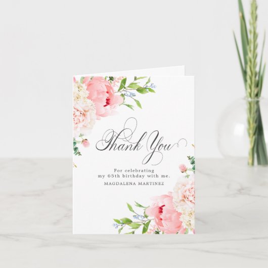 Carte De Remerciements 65th Birthday Blush Pink Peony Floral Folded (Devant)