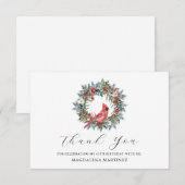 Carte De Remerciements 65th Birthday Red Cardinal Wreath Custom Flat (Devant / Derrière)