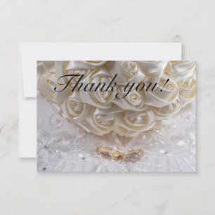 Carte De Remerciements 7060-Bouquet nuptial avec anneaux Mariages