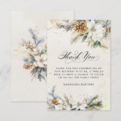 Carte De Remerciements 70e anniversaire Hiver Blanc Floral vert (Devant / Derrière)