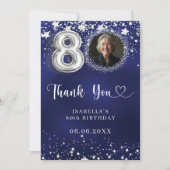 Carte De Remerciements 80e anniversaire marine bleu argent étoiles photo (Devant)