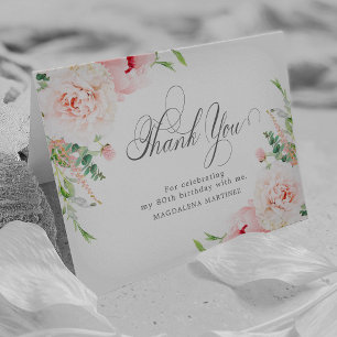 Carte De Remerciements 80e anniversaire Photo Blush rose floral plié
