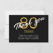 Carte De Remerciements 80e anniversaire Retro Noir et Or (Devant)
