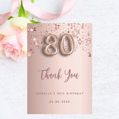 Carte De Remerciements 80e anniversaire rose étoile rose or