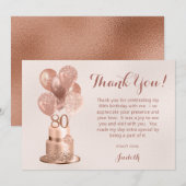 Carte De Remerciements 80e anniversaire Rose Gold Cake (Devant / Derrière)