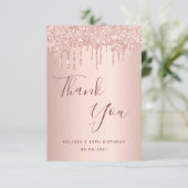 Carte De Remerciements 80e anniversaire rose gouttes rose or (Debout devant)