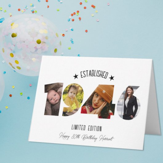 Carte De Remerciements 80th birthday Photo Collage established 1946