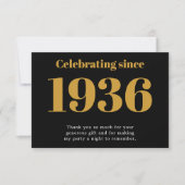 Carte De Remerciements 90e anniversaire 1936 Rétro Noir Et Or (Devant)