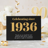 Carte De Remerciements 90e anniversaire 1936 Rétro Noir Et Or