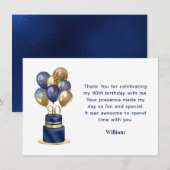 Carte De Remerciements 90e anniversaire Marine Blue Balloon Cake (Devant / Derrière)