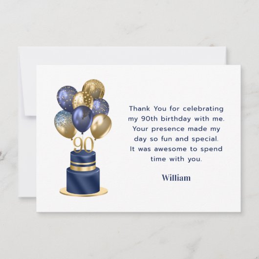 Carte De Remerciements 90e anniversaire Marine Blue Balloon Cake (Devant)