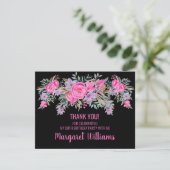 Carte De Remerciements 90e anniversaire noir rose floral (Debout devant)