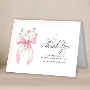 Carte De Remerciements 90e anniversaire Photo Blush rose floral plié