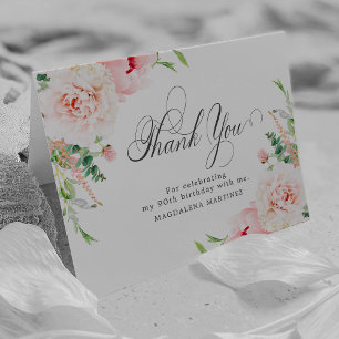 Carte De Remerciements 90e anniversaire Photo Blush rose floral plié