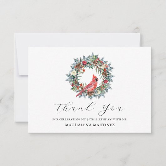 Carte De Remerciements 90th Birthday Red Cardinal Wreath Custom Flat (Devant)