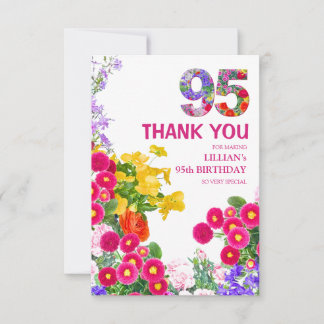 Carte De Remerciements 95 Ans Elégant Jardin Floral - 95e Anniversaire