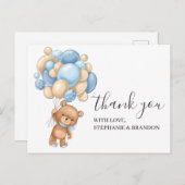 Carte de remerciements à ballon BLEU Teddy Bear (Devant / Derrière)