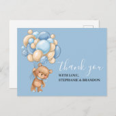 Carte de remerciements à ballon BLEU Teddy Bear (Devant / Derrière)